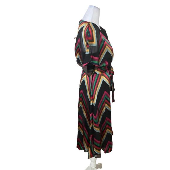 Alice + Olivia Rainbow Chevron Stripe LEXA Belted Fit & Flare Midi Dress Size 0 - Picture 5 of 10